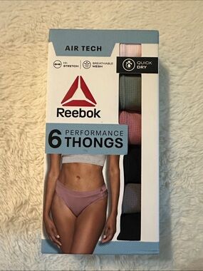 Reebok Air Tech 6-Pack Performance Thongs - Pink, Black, Gray, Mauve